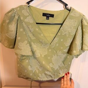 Lulu's Olive Floral Wrap Blouse